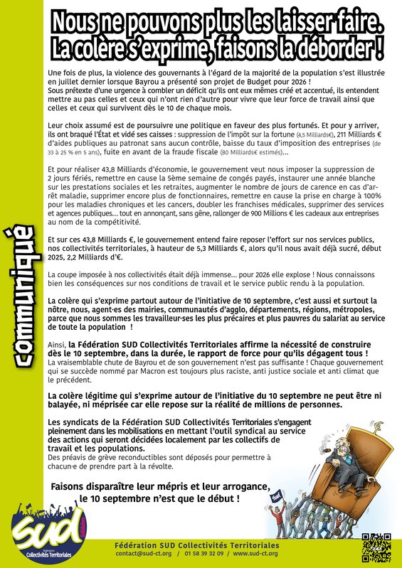 #10septembre communiqué fédé SUD CT