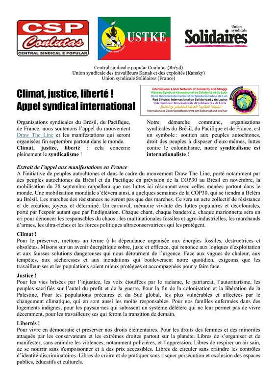 2025 - 9 - 13 - Climat justice liberté CSP Conlutas USTKE Solidaires_1