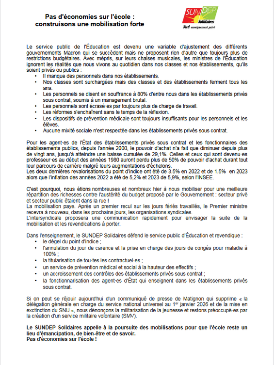 communiqué suites 18 sept sundep